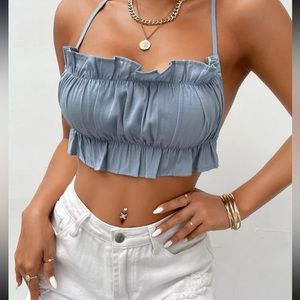 Backless Ruffle Trim Crop Top Petite Medium